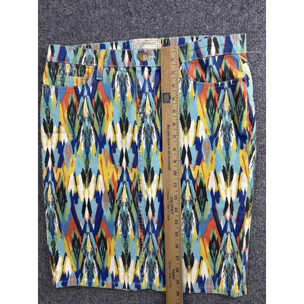 Current Elliott Skirt Womens‎ 29 Multi Color Stiletto Pencil Ikat Denim Print